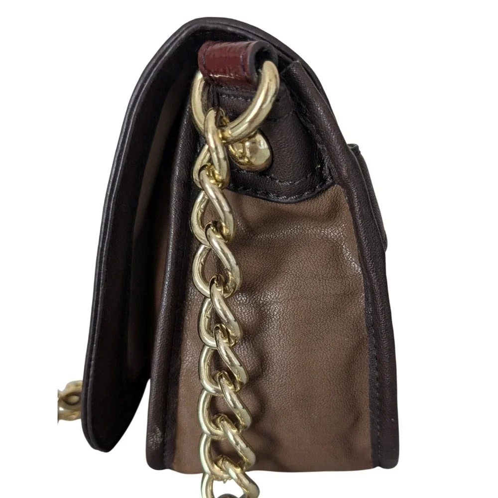 Y2K Brown Chain Strap Shoulder Bag Purse Small Faux Leather Brown Classic Office